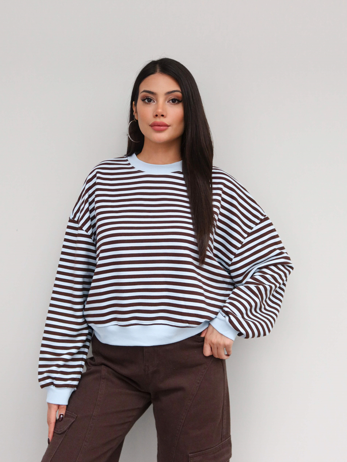 Çizgili Düşük Omuz Sweatshirt