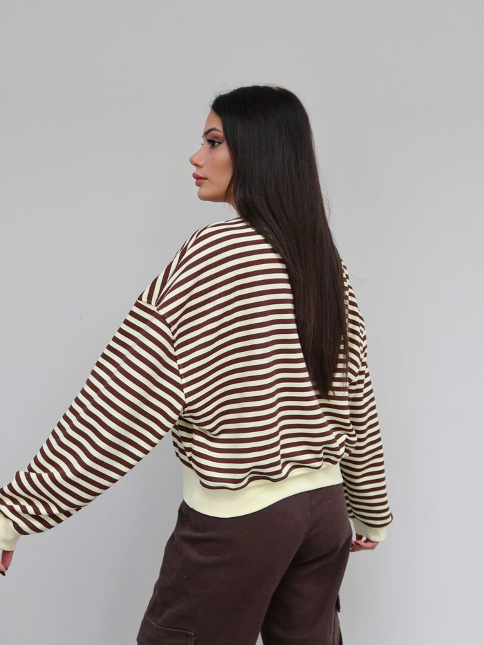 Çizgili Düşük Omuz Sweatshirt