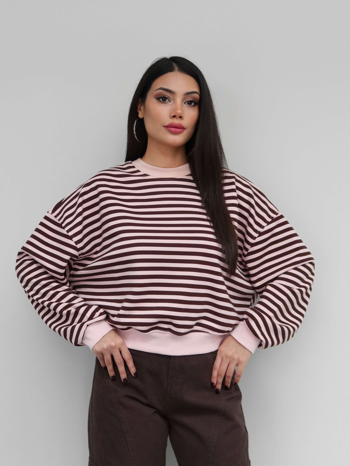 Çizgili Düşük Omuz Sweatshirt