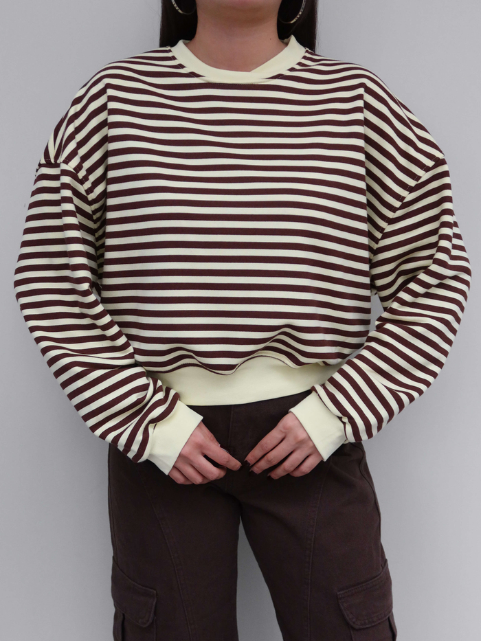 Çizgili Düşük Omuz Sweatshirt