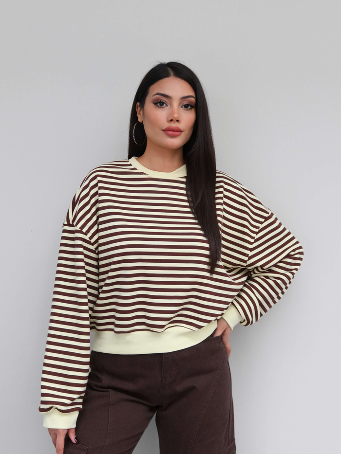 Çizgili Düşük Omuz Sweatshirt