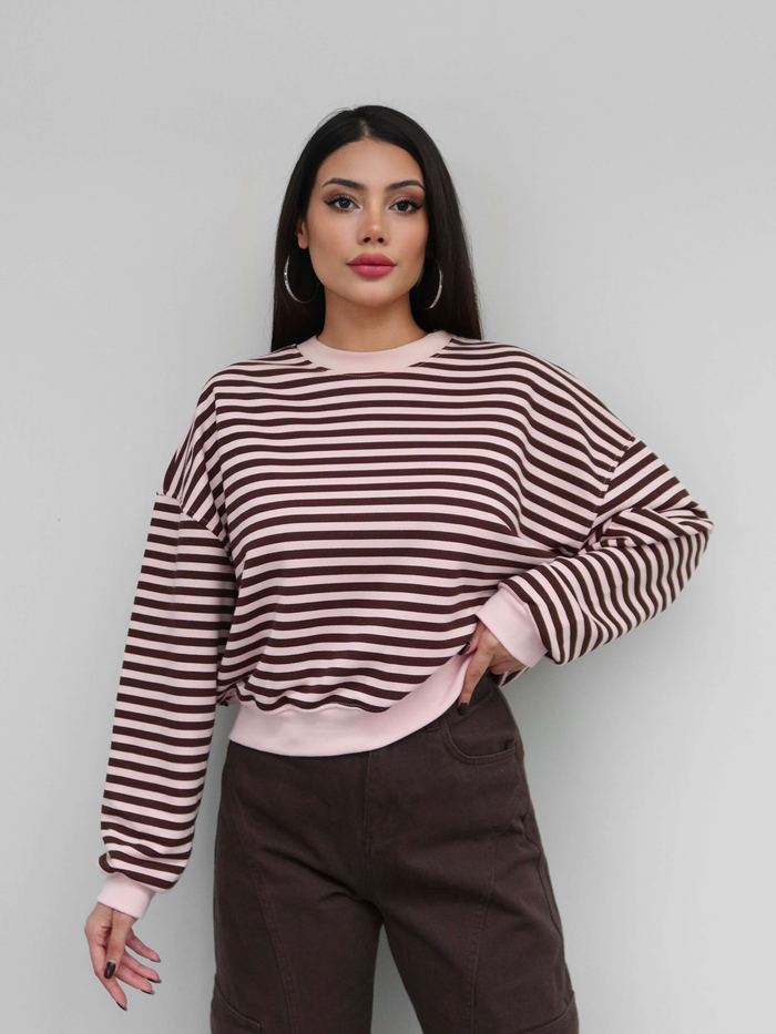 Çizgili Düşük Omuz Sweatshirt