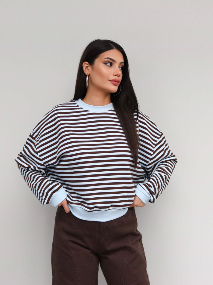 Çizgili Düşük Omuz Sweatshirt