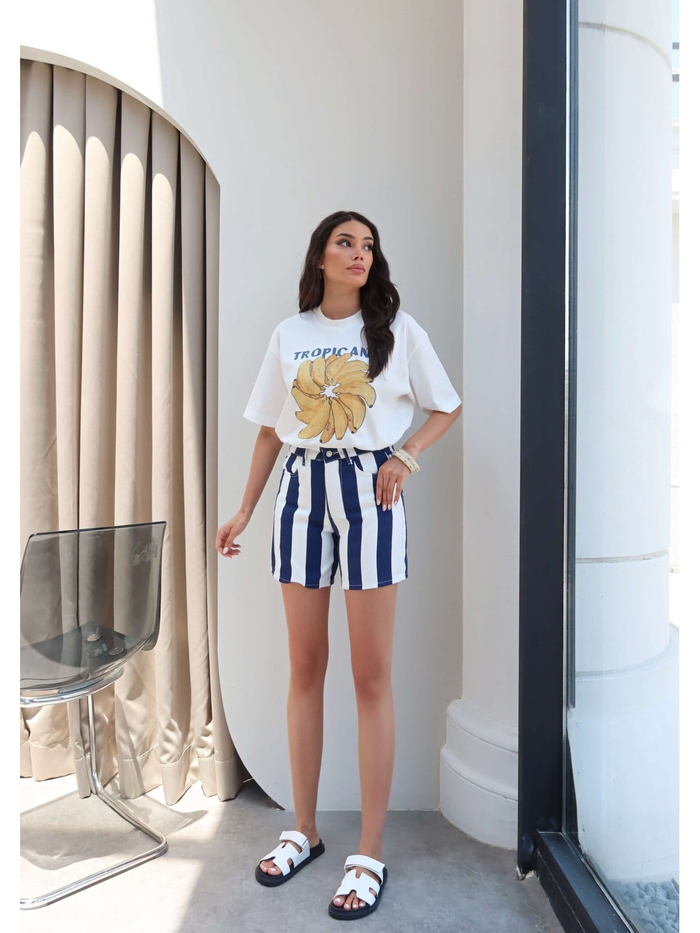 Çizgili Gabardin Şort