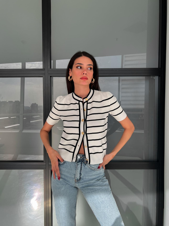 Çizgili Kısa Kollu Hırka