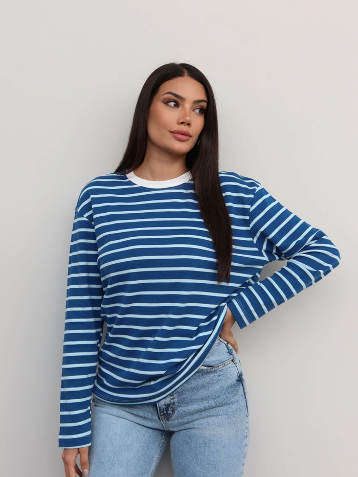 Çizgili Oversize Uzun Kollu Bluz