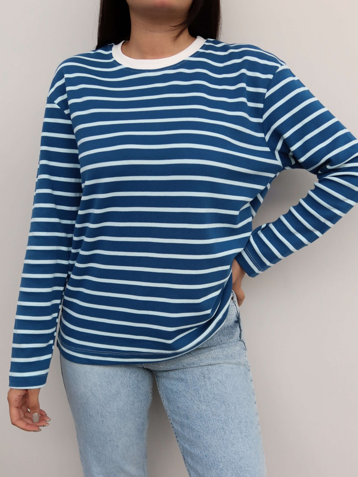 Çizgili Oversize Uzun Kollu Bluz