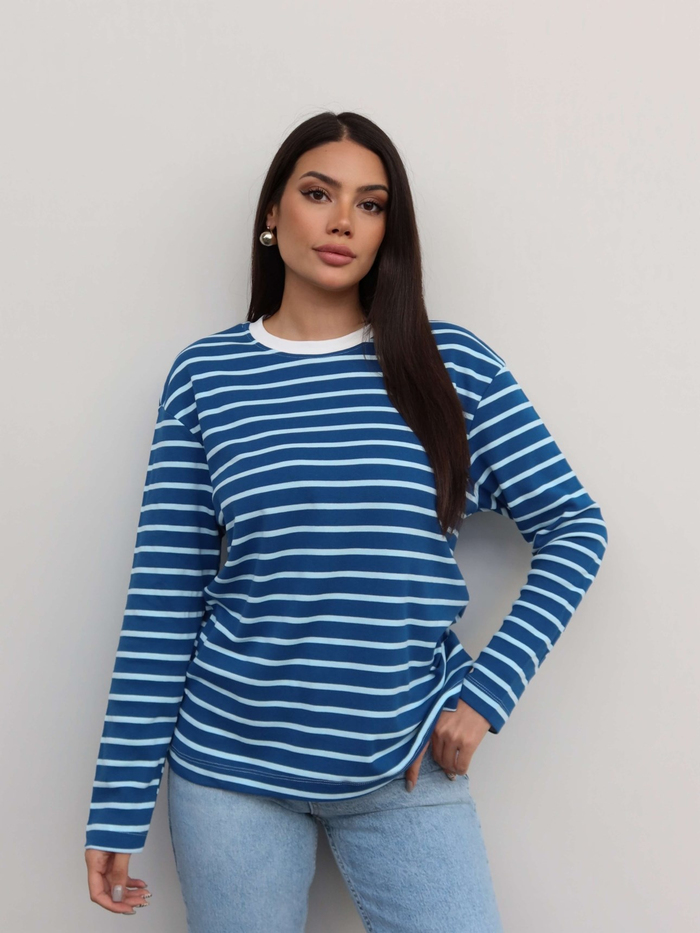 Çizgili Oversize Uzun Kollu Bluz