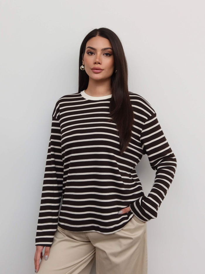 Çizgili Oversize Uzun Kollu Bluz