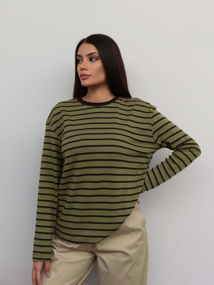 Çizgili Oversize Uzun Kollu Bluz