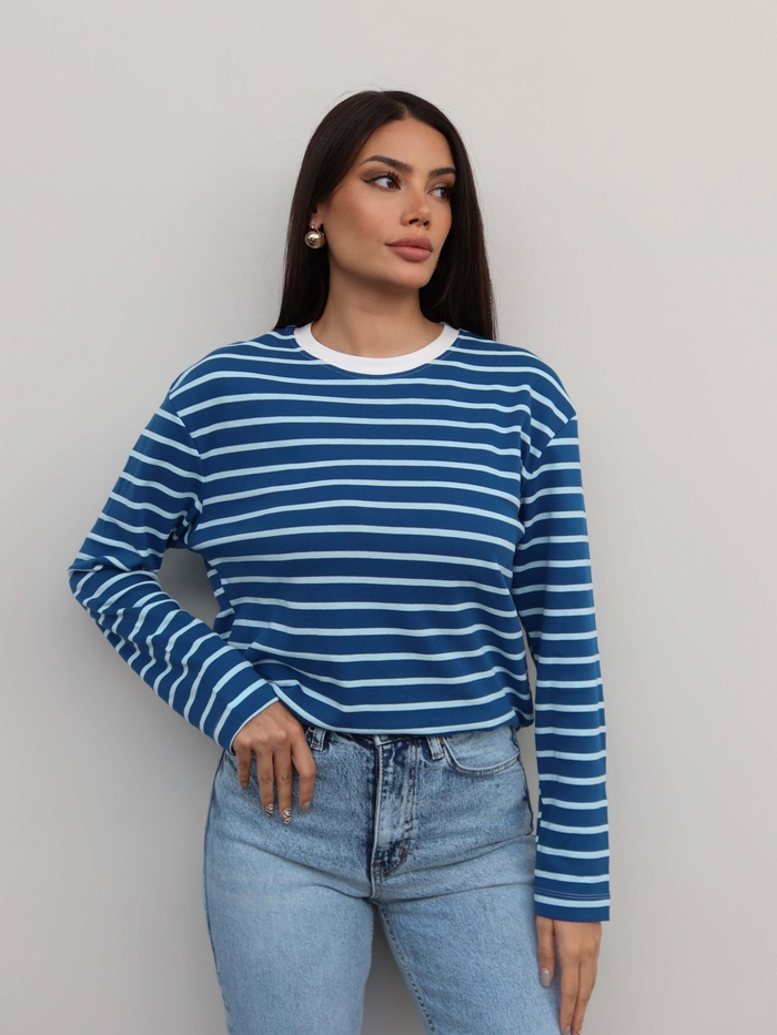 Çizgili Oversize Uzun Kollu Bluz
