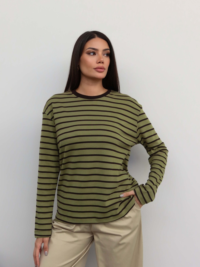 Çizgili Oversize Uzun Kollu Bluz