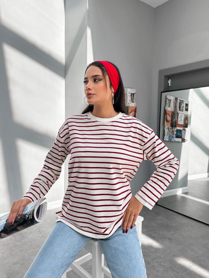 Çizgili Uzun Kol Sweat