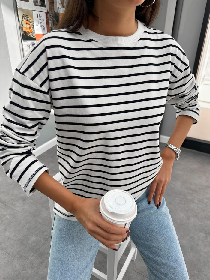 Çizgili Uzun Kol Sweat