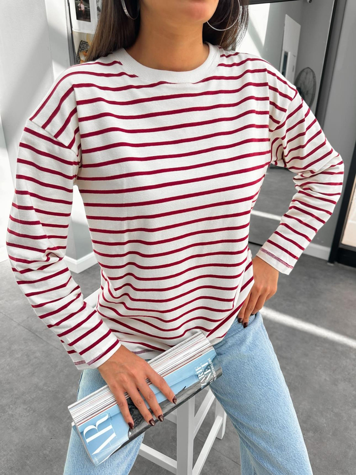 Çizgili Uzun Kol Sweat