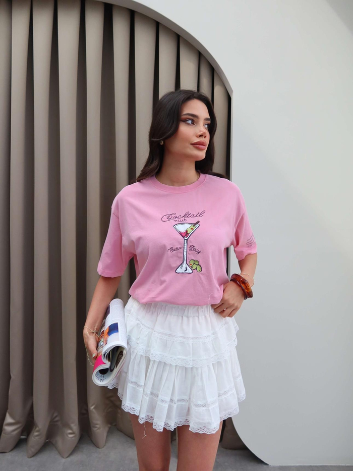 Cocktail Baskılı Oversize Tshirt