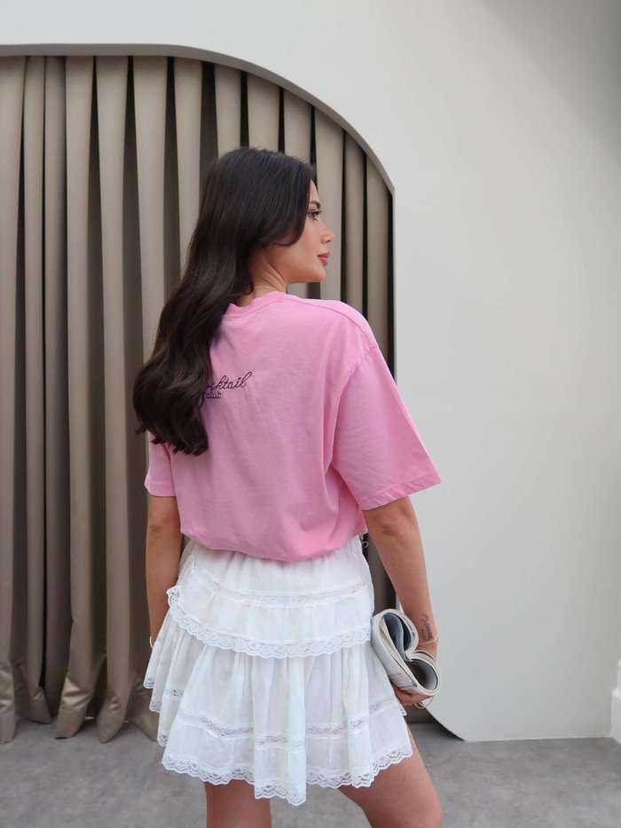 Cocktail Baskılı Oversize Tshirt
