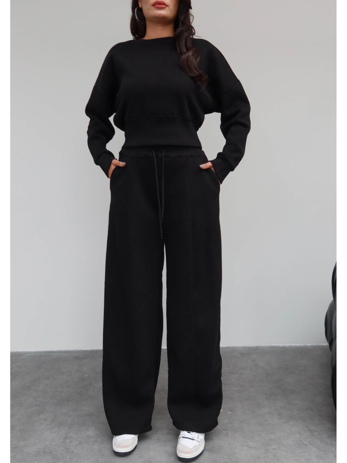 Crop Sweatshirt Şardonlu Eşofman Takım
