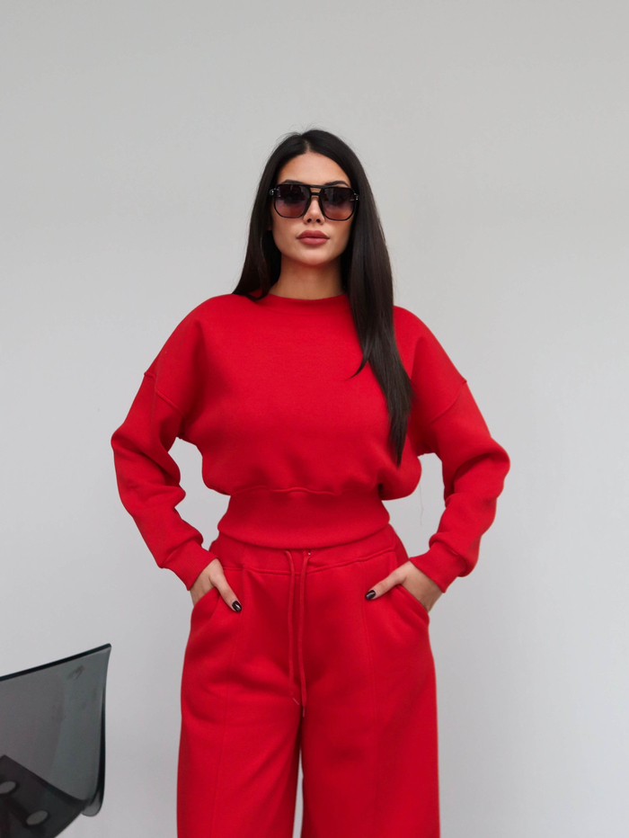 Crop Sweatshirt Şardonlu Eşofman Takım
