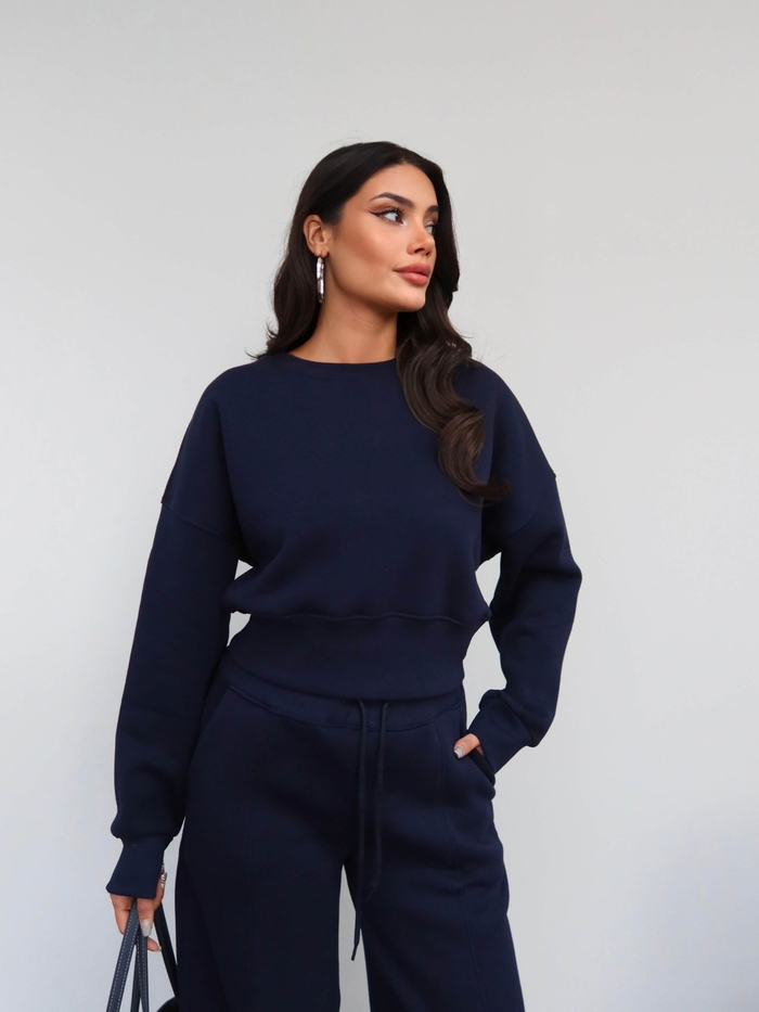 Crop Sweatshirt Şardonlu Eşofman Takım