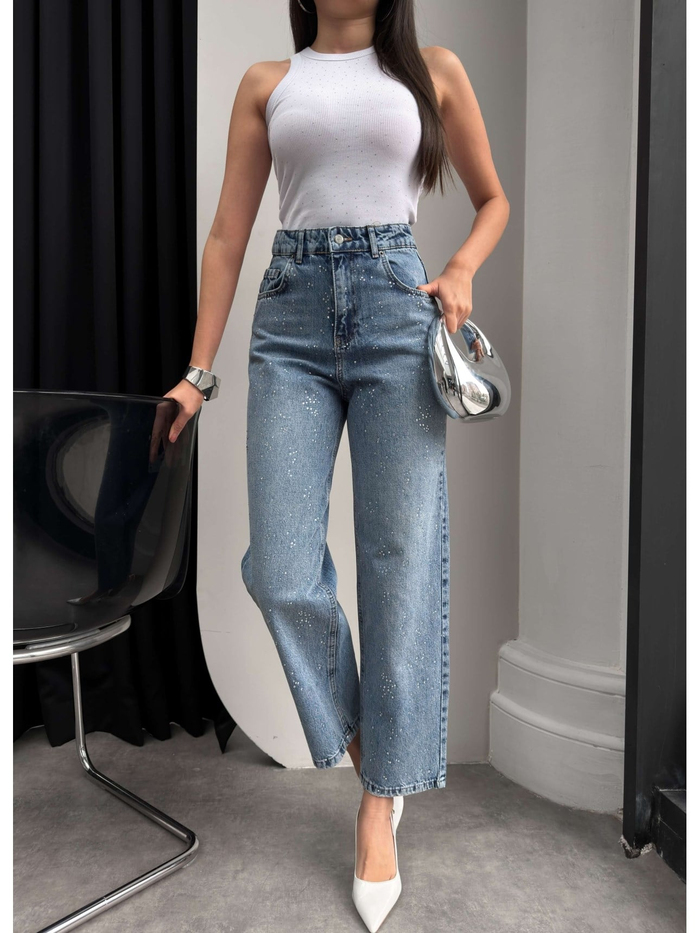 Dağınık Taşlı Boyfriend Jean