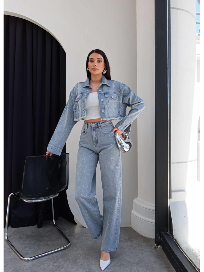 Dağınık Taşlı Wide Leg Jean