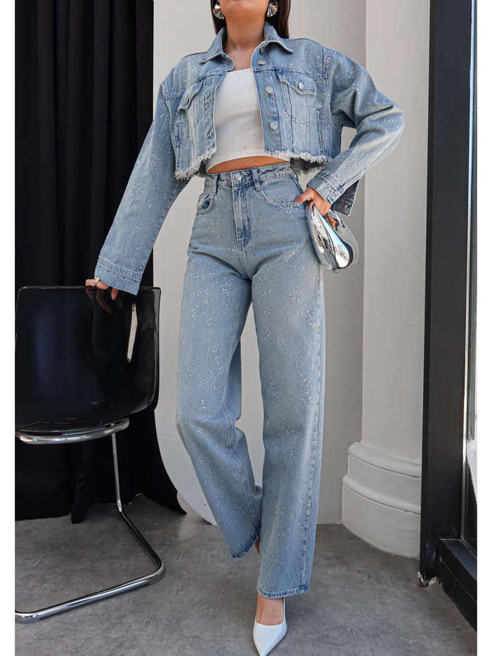 Dağınık Taşlı Wide Leg Jean