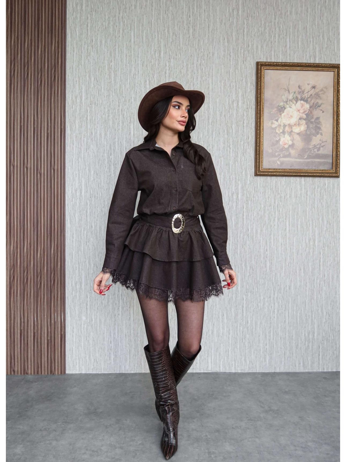 Dantel Detay Mini Denim Elbise