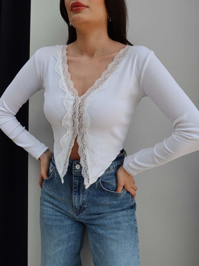 Dantel Detay Triko Bluz