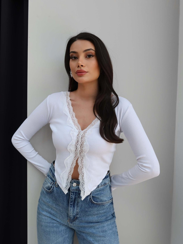 Dantel Detay Triko Bluz