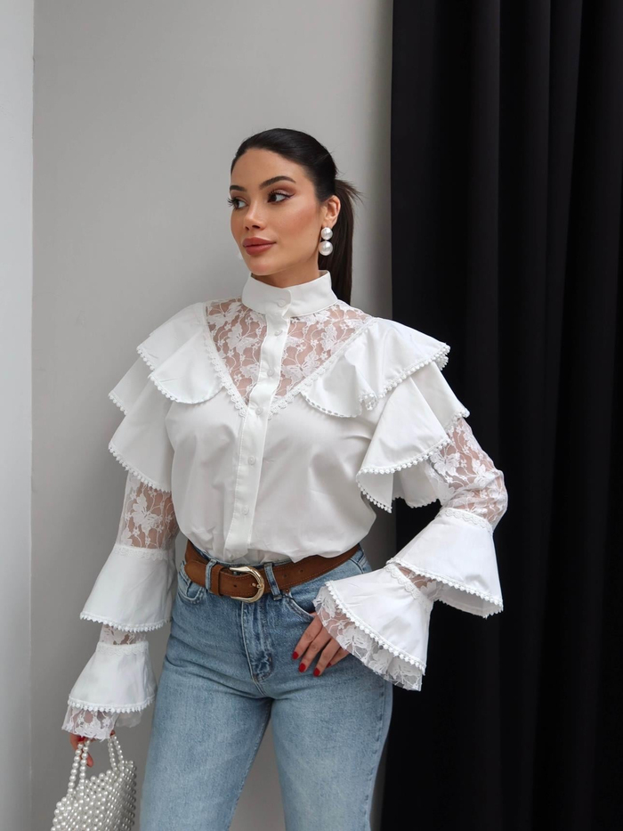 Dantel Detay Volanlı Gömlek