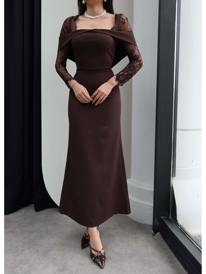 Dantel Kol Madonna Yaka Elbise