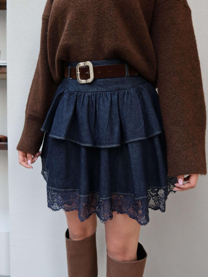 Dantelli Mini Kat Denim Etek