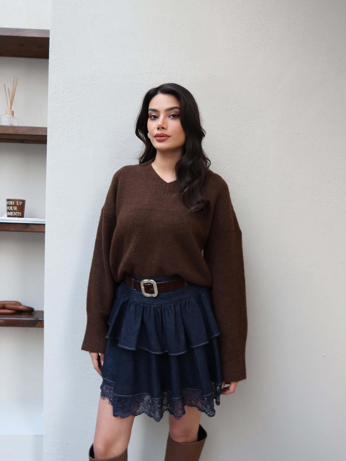 Dantelli Mini Kat Denim Etek