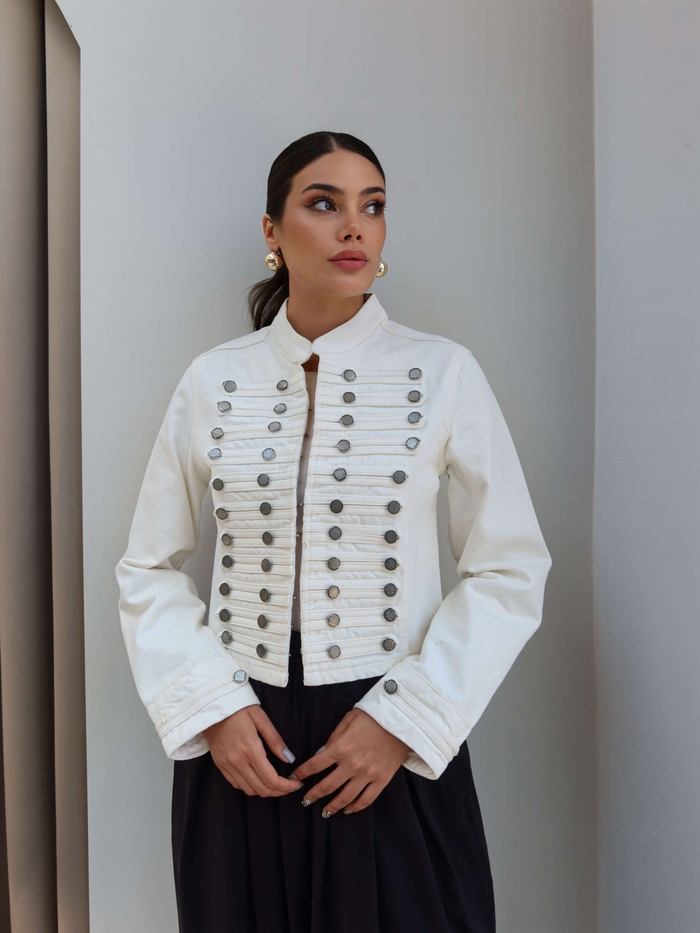 Dar Kesim Düğmeli Denim Ceket