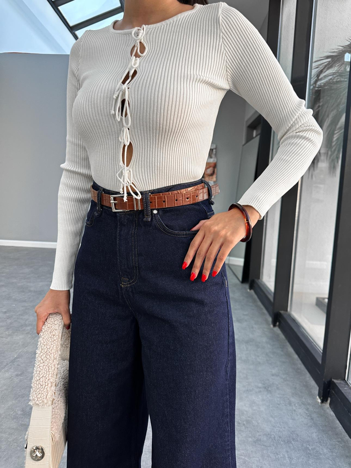 Darkblue Geniş Paça Kesik Jean