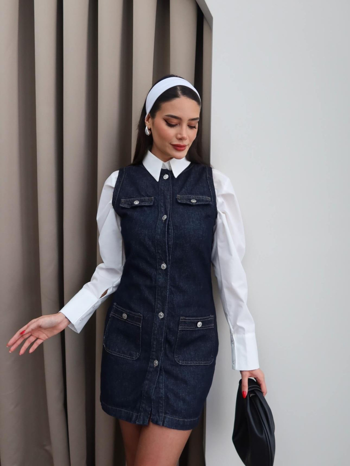 Darkblue Sıfır Kol Cepli Elbise