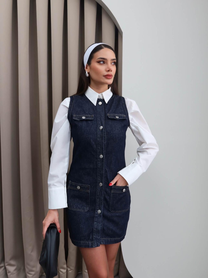 Darkblue Sıfır Kol Cepli Elbise