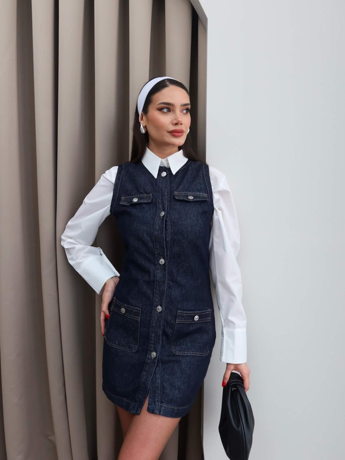 Darkblue Sıfır Kol Cepli Elbise