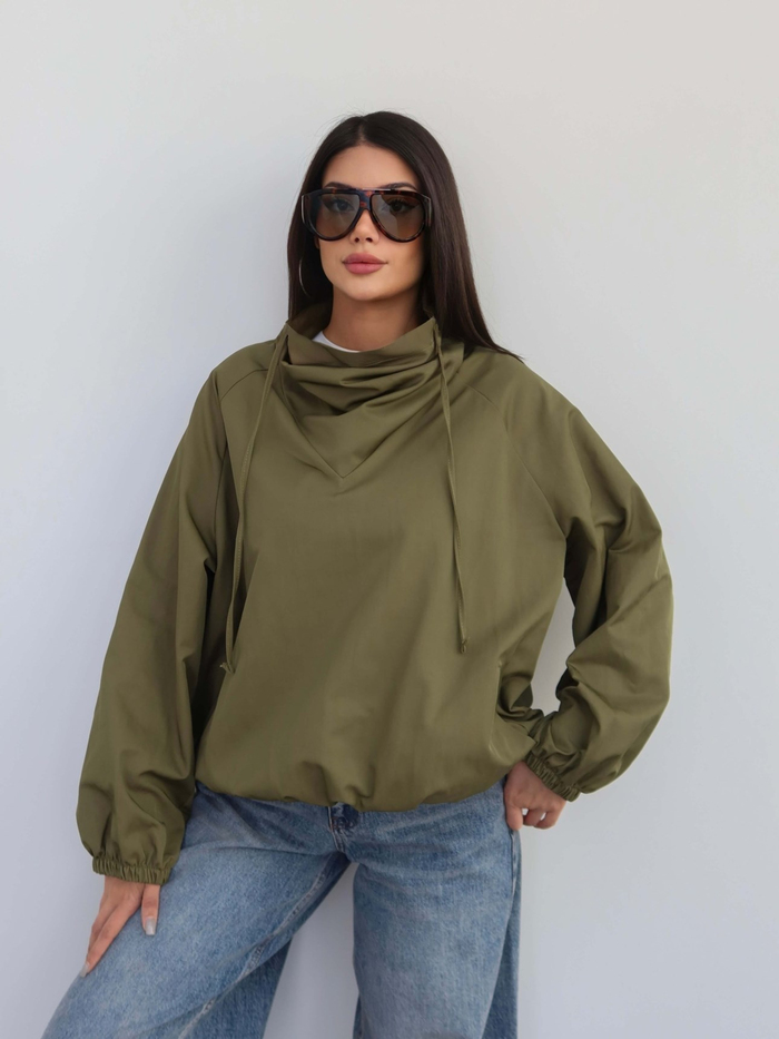 Degaje Yaka Büzgülü Bomber Ceket