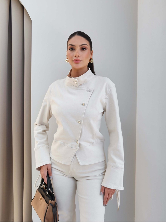 Denim Asimetrik Ceket Pantolon Takım