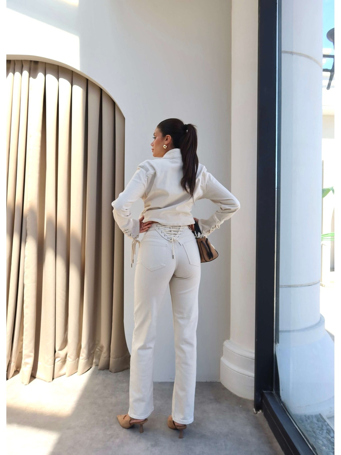 Denim Asimetrik Ceket Pantolon Takım