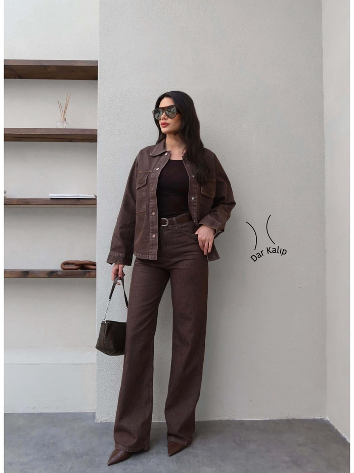 Denim Çıtçıtlı Gömlek Pantolon Takım