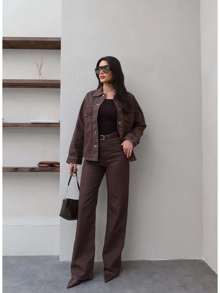 Denim Çıtçıtlı Gömlek Pantolon Takım