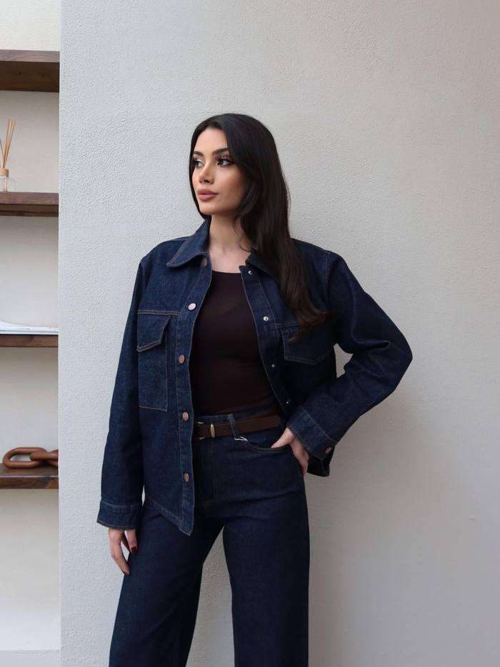 Denim Çıtçıtlı Gömlek Pantolon Takım