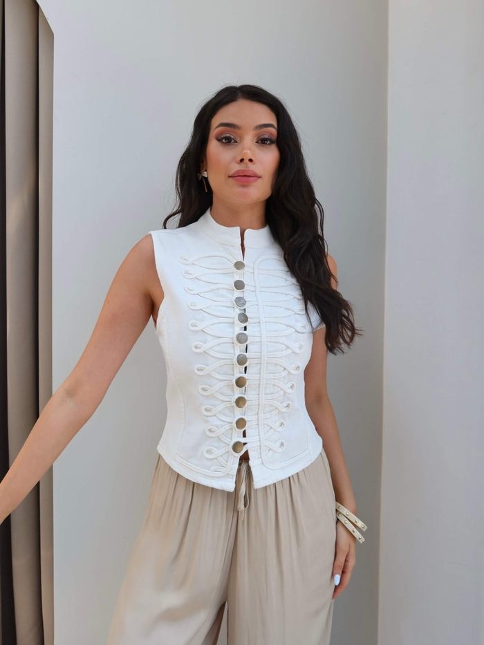 Denim Düğme Detaylı Yelek