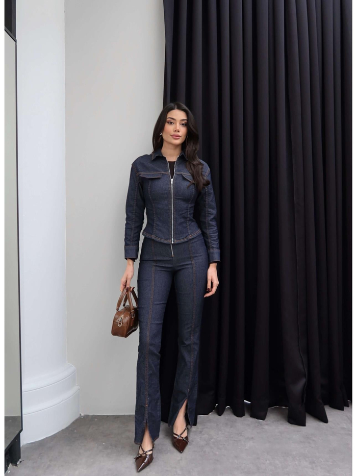 Denim Fermuarlı Ceket Pantolon Takım