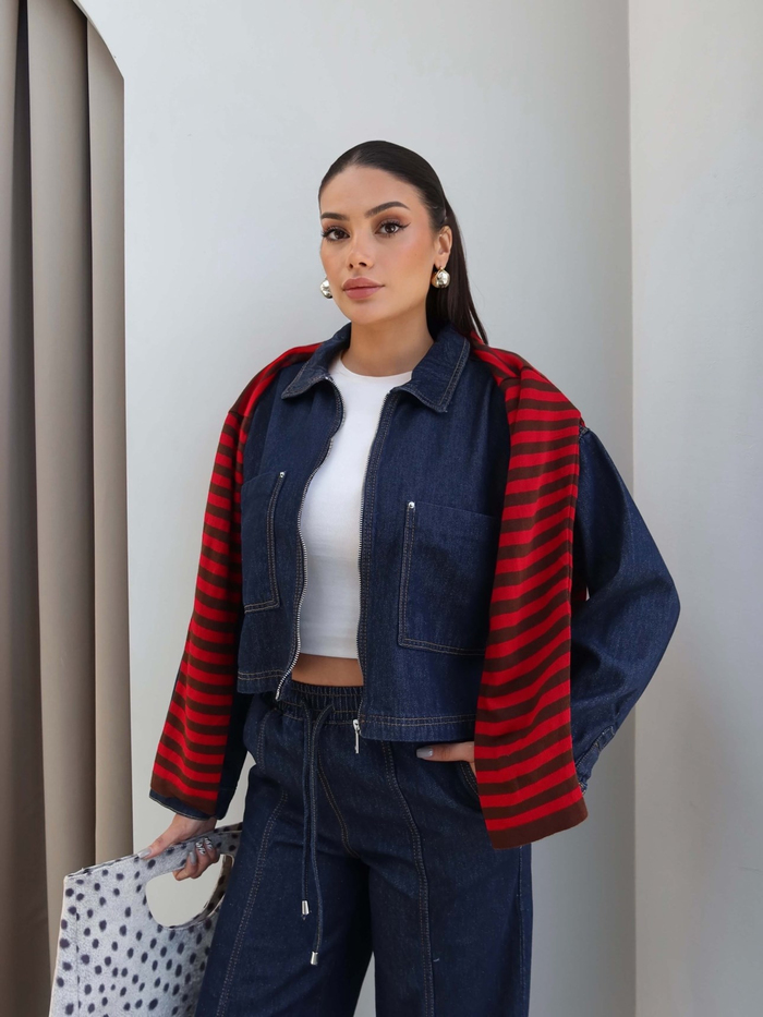 Denim Fermuarlı Ceket Pantolon Takım