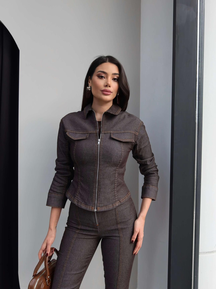 Denim Fermuarlı Ceket Pantolon Takım