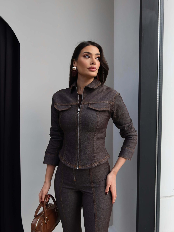 Denim Fermuarlı Ceket Pantolon Takım